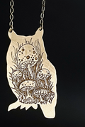 Owl Silhouette Necklace With Forest Mushrooms