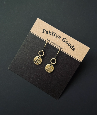Tiny Mountain Disc Brass Earrings