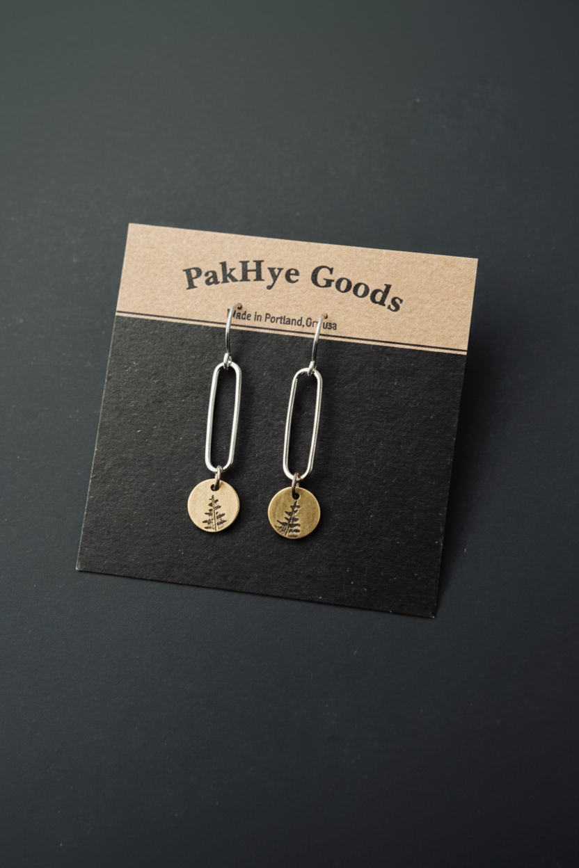 Tiny Fern Brass Earrings