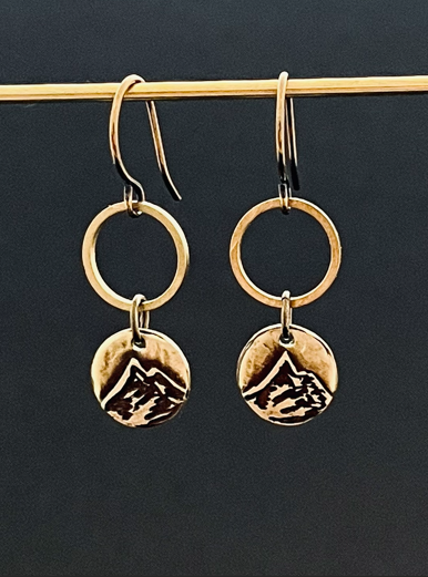 Tiny Mountain Circle Brass Earrings
