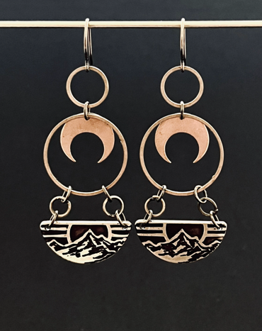 Mountain Moon Brass Statement Earrings