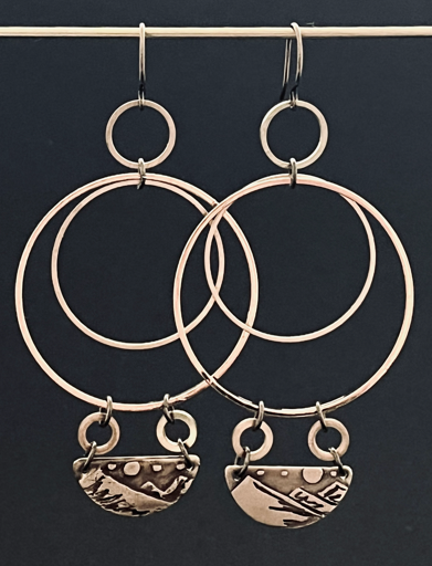 Mountain Sunrise Double Hoop Brass Statement Earrings
