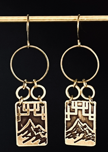 Mountain Window Brass Statement Earrings