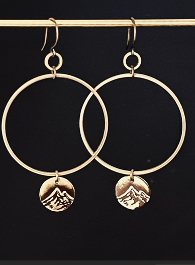 Mountain Hoop Brass Statement Earrings