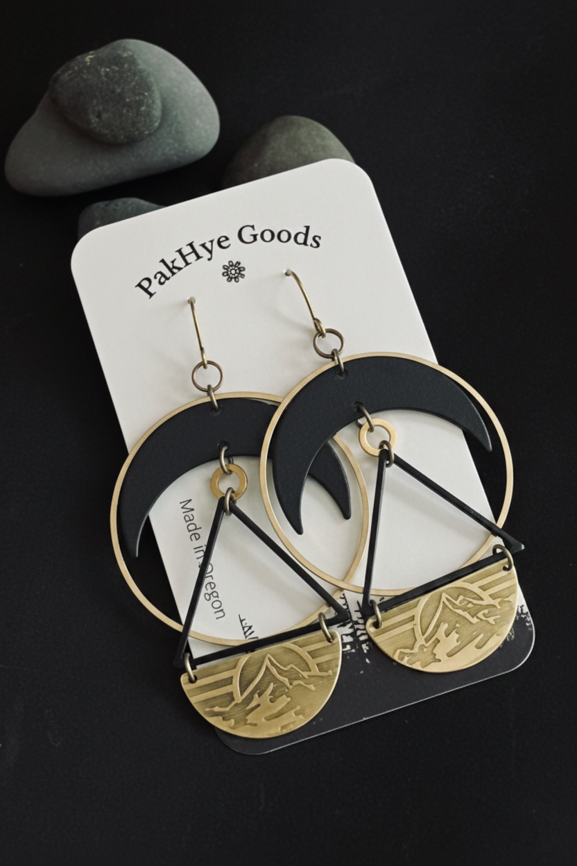 Mountain Eclipse Brass Statement Earrings