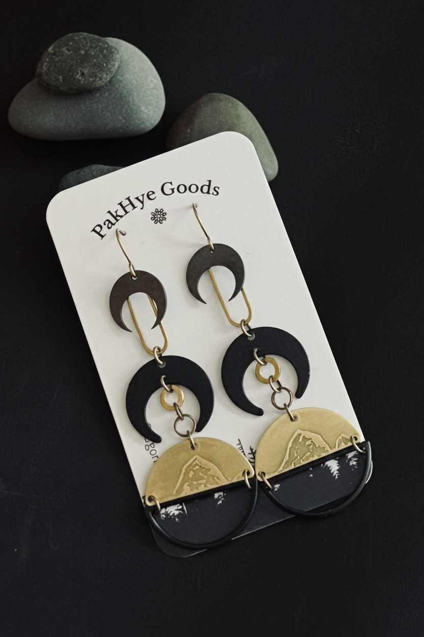 Haystack Rock Eclipse Brass Statement Earrings