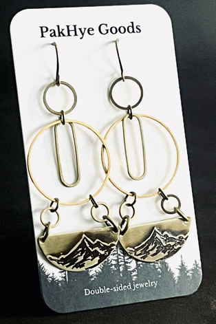 Mount Hood Double Hoop Brass Statement Earrings
