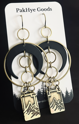 Mount Hood Crescent Brass Statement Earrings