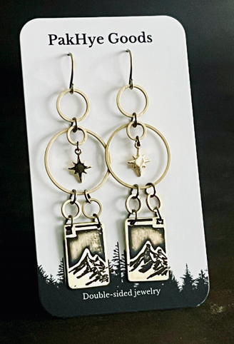Mount Hood Morning Star Brass Statement Earrings
