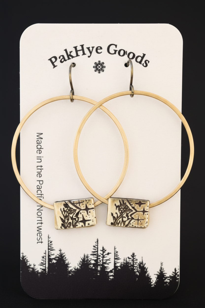 Mount Hood Book Hoop Brass Statement Earrings