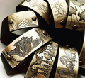 Large Leather & Etched Brass Bracelet