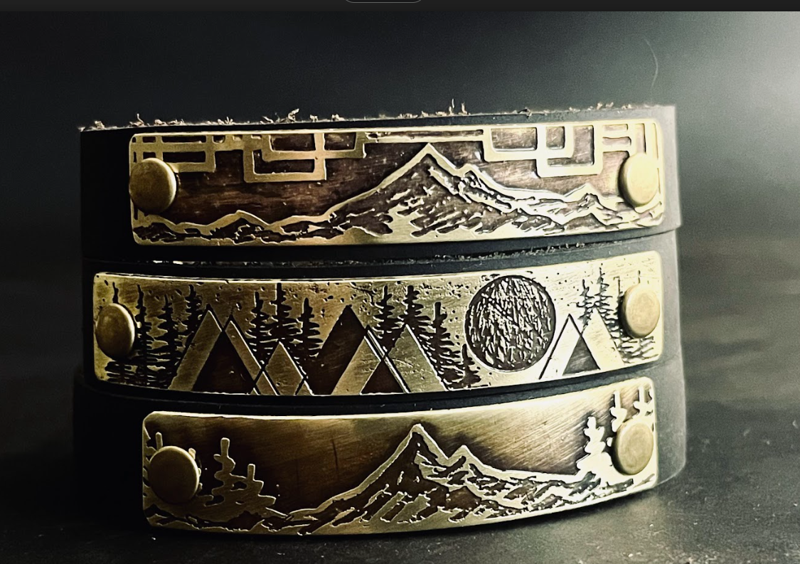 Small Leather & Brass Mount Hood Bracelet